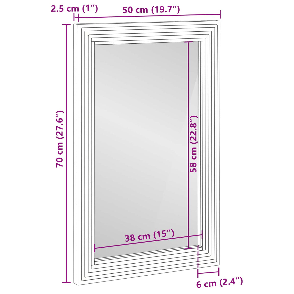Koupelnové Zrcadlo Nástěnný Se Zrcadlem Hnědá 70 X 50 X 2.5 Cm