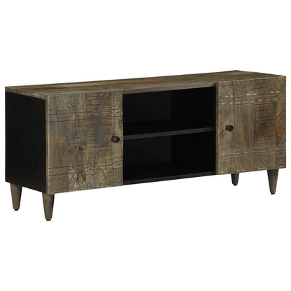 Tv Skříňka Světle Šedá 105X33,5X46Cm Masivní Mangovníkové Dřevo Bílá S Vysokým Leskem