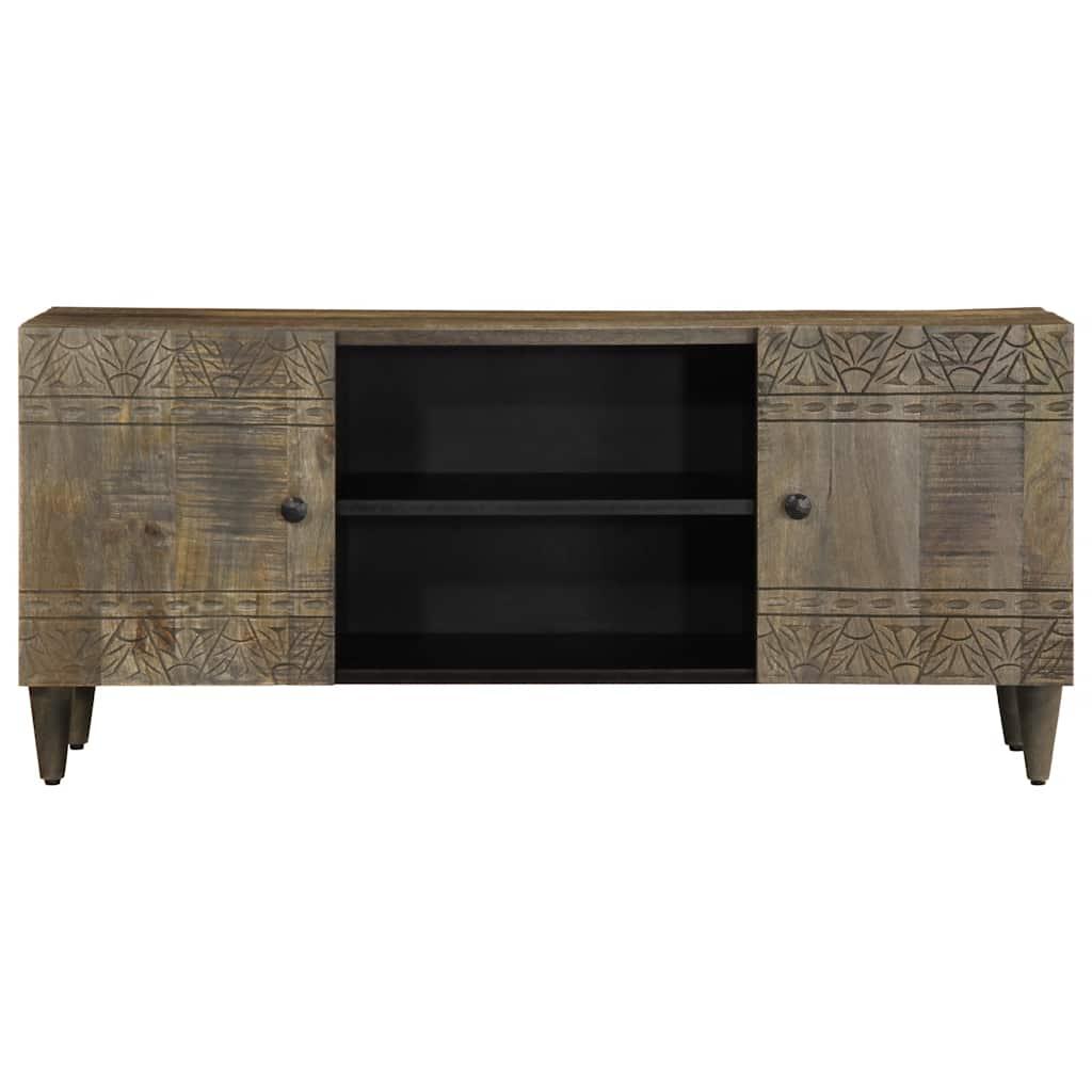 Tv Skříňka Světle Šedá 105X33,5X46Cm Masivní Mangovníkové Dřevo Bílá S Vysokým Leskem