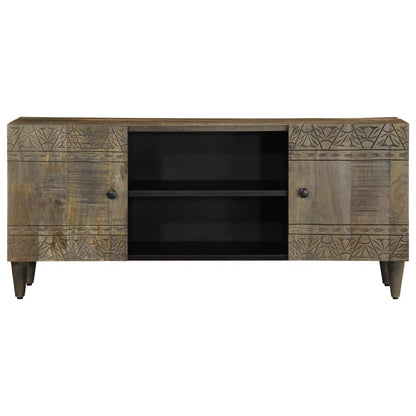 Tv Skříňka Světle Šedá 105X33,5X46Cm Masivní Mangovníkové Dřevo Bílá S Vysokým Leskem