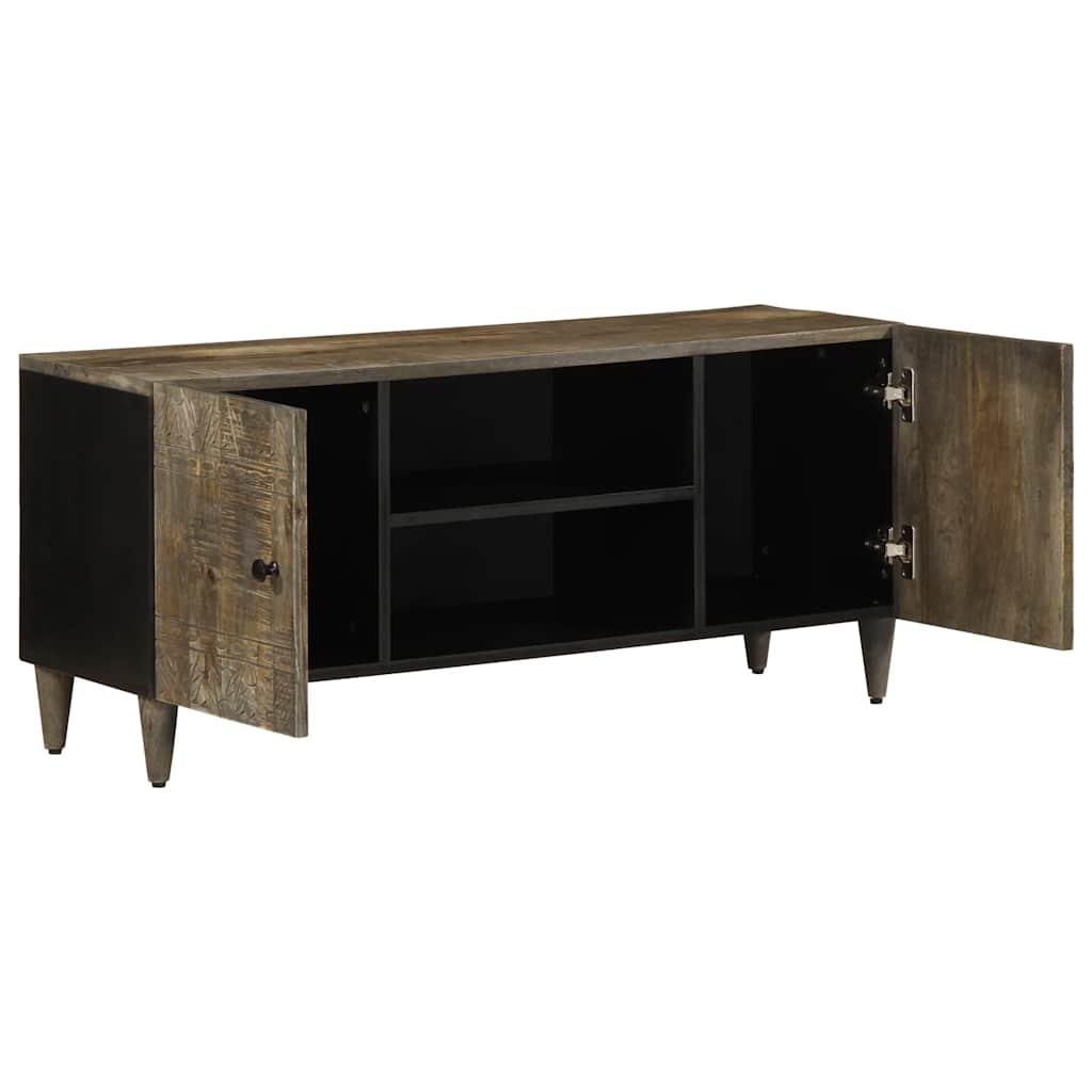 Tv Skříňka Světle Šedá 105X33,5X46Cm Masivní Mangovníkové Dřevo Bílá S Vysokým Leskem