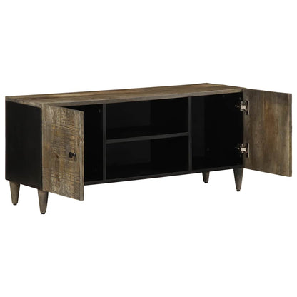 Tv Skříňka Světle Šedá 105X33,5X46Cm Masivní Mangovníkové Dřevo Bílá S Vysokým Leskem