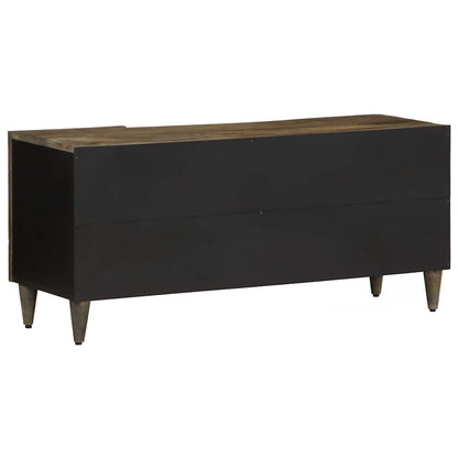 Tv Skříňka Světle Šedá 105X33,5X46Cm Masivní Mangovníkové Dřevo Bílá S Vysokým Leskem