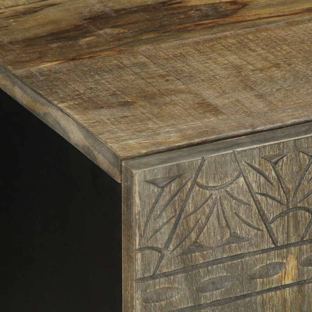 Tv Skříňka Světle Šedá 105X33,5X46Cm Masivní Mangovníkové Dřevo Bílá S Vysokým Leskem