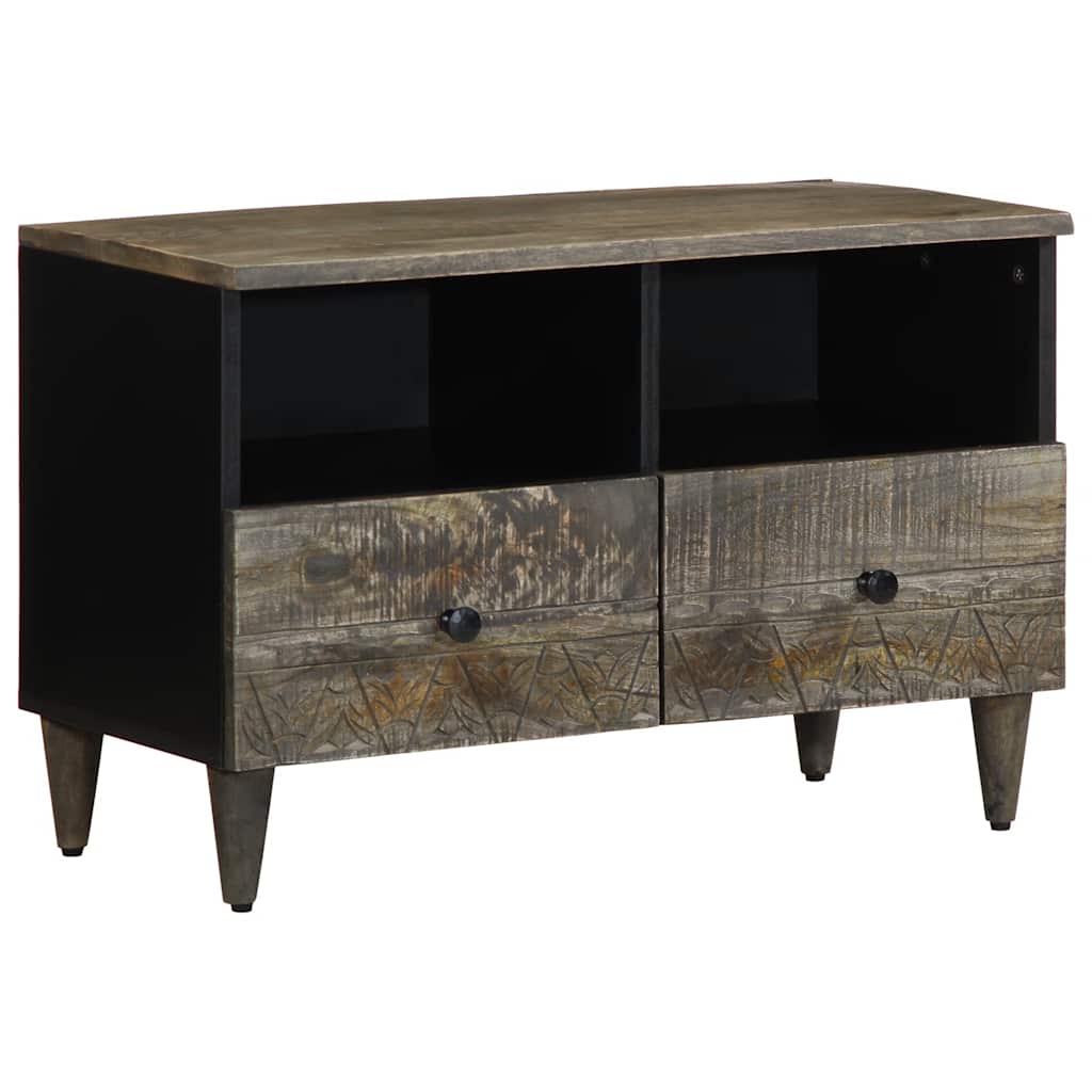 Tv Skříňka Světle Šedá 70X33,5X46 Cm Masivní Mangovníkové Dřevo Hnědá