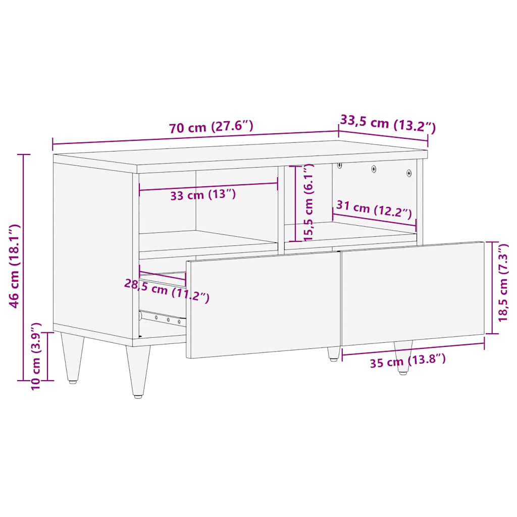 Tv Skříňka Světle Šedá 70X33,5X46 Cm Masivní Mangovníkové Dřevo Hnědá