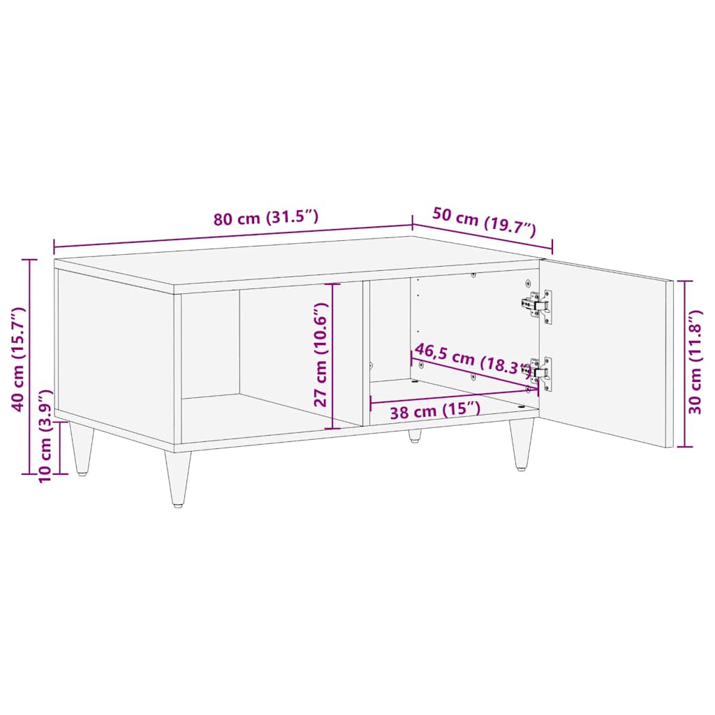 Konferenční Stolek Světle Šedá 80X50X40 Cm Masivní Mangovník Staré Dřevo