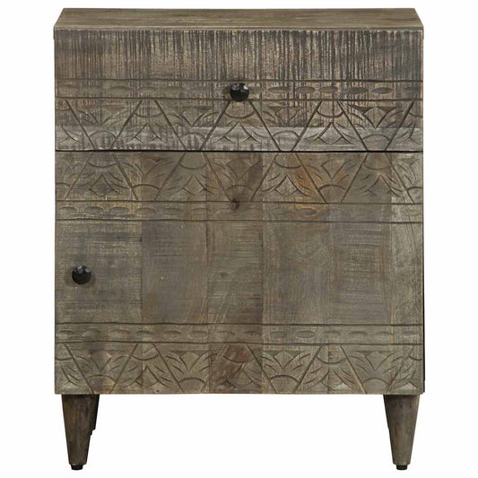 Noční Stolek Světle Šedá 50X33X60 Cm Masivní Mangovníkové Dřevo Dub Artisan