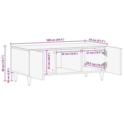 Coffee Table Světle Šedá 100X54X40Cm Masivní Mangovníkové Dřevo Modrá