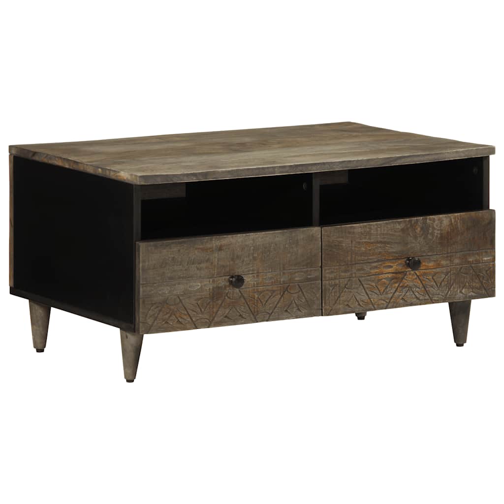 Coffee Table Světle Šedá 80X54X40 Cm Masivní Mangovníkové Dřevo Bílá