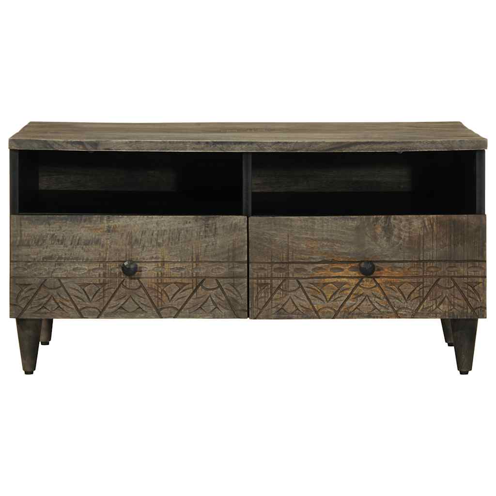 Coffee Table Světle Šedá 80X54X40 Cm Masivní Mangovníkové Dřevo Bílá