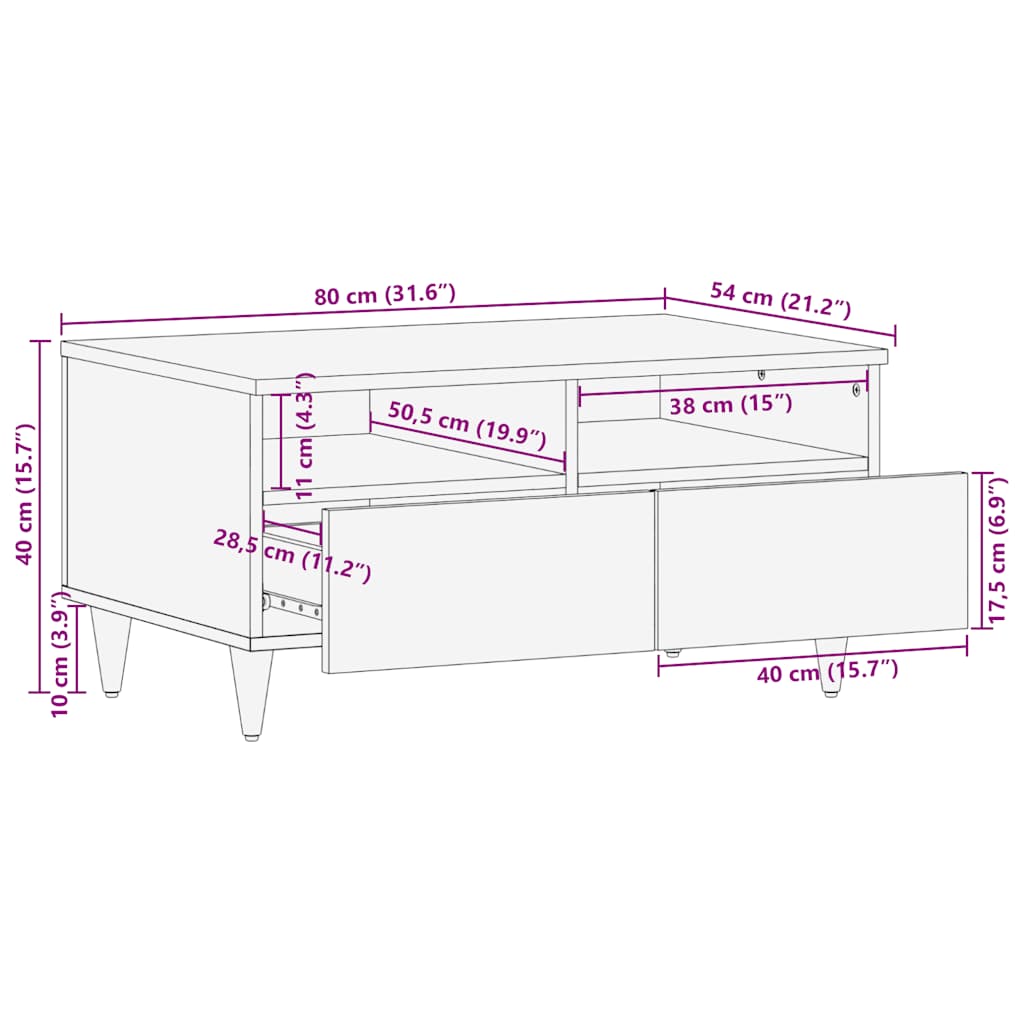 Coffee Table Světle Šedá 80X54X40 Cm Masivní Mangovníkové Dřevo Bílá