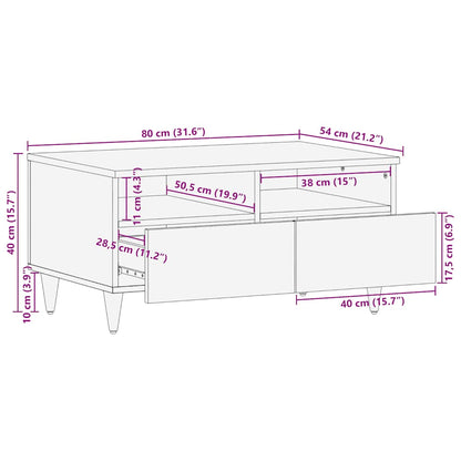 Coffee Table Světle Šedá 80X54X40 Cm Masivní Mangovníkové Dřevo Bílá