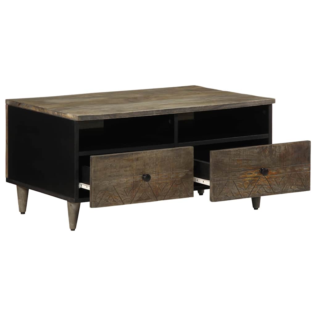Coffee Table Světle Šedá 80X54X40 Cm Masivní Mangovníkové Dřevo Bílá