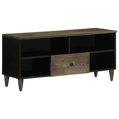 Tv Skříňka Černá 100 X 33 X 46 Cm Masivní Mangovníkové Dřevo Nerezová Ocel / Šedý