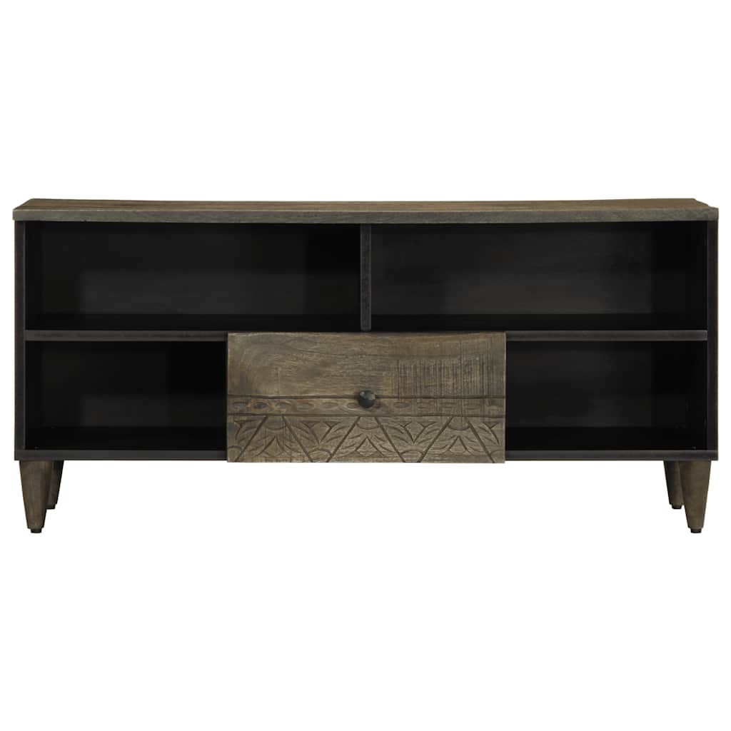 Tv Skříňka Černá 100 X 33 X 46 Cm Masivní Mangovníkové Dřevo Nerezová Ocel / Šedý