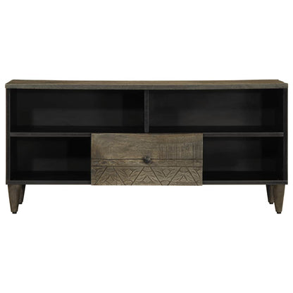 Tv Skříňka Černá 100 X 33 X 46 Cm Masivní Mangovníkové Dřevo Nerezová Ocel / Šedý