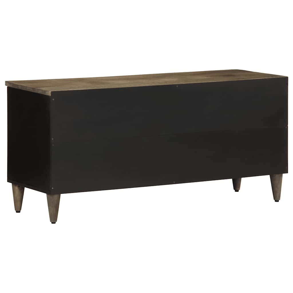 Tv Skříňka Černá 100 X 33 X 46 Cm Masivní Mangovníkové Dřevo Nerezová Ocel / Šedý