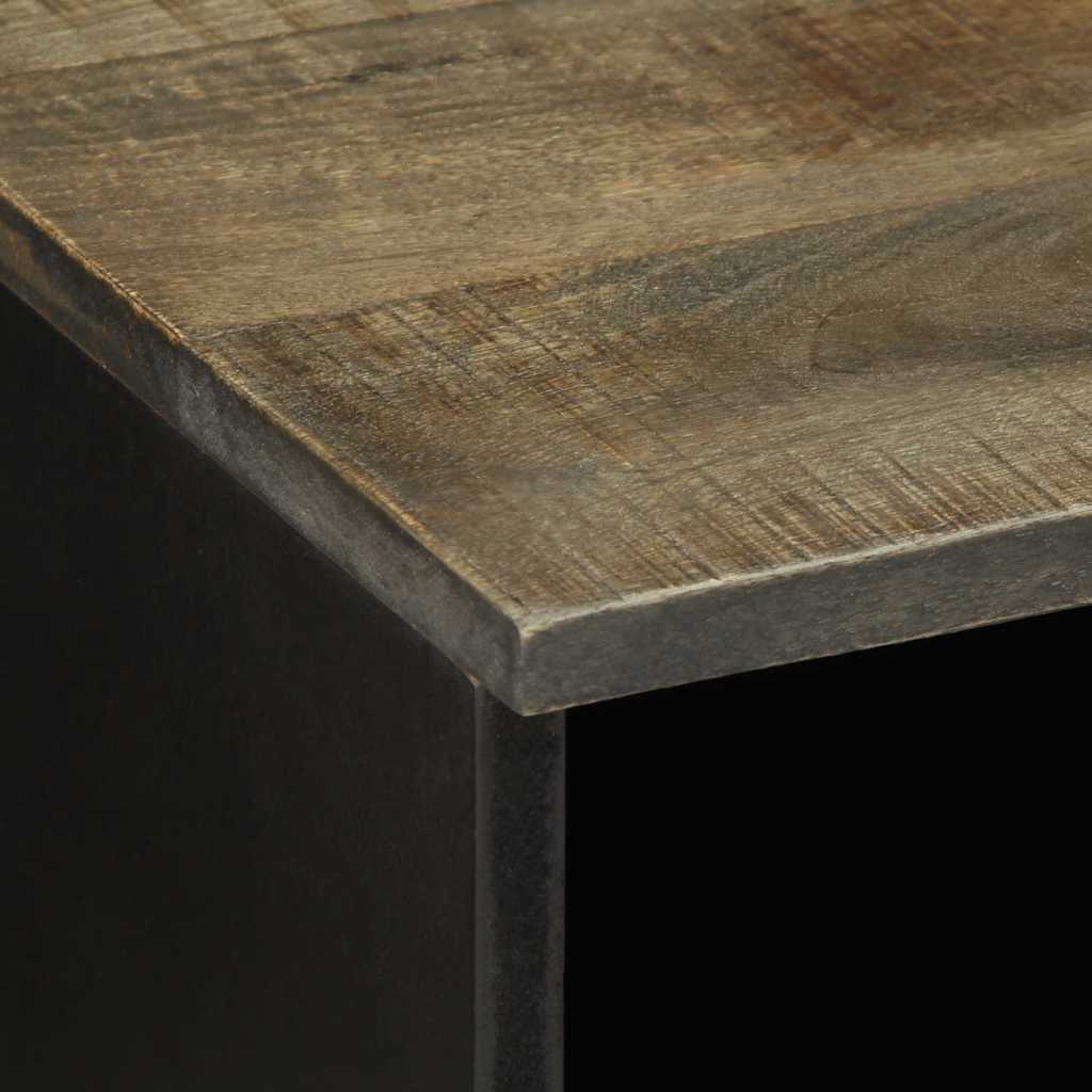 Tv Skříňka Černá 100 X 33 X 46 Cm Masivní Mangovníkové Dřevo Nerezová Ocel / Šedý