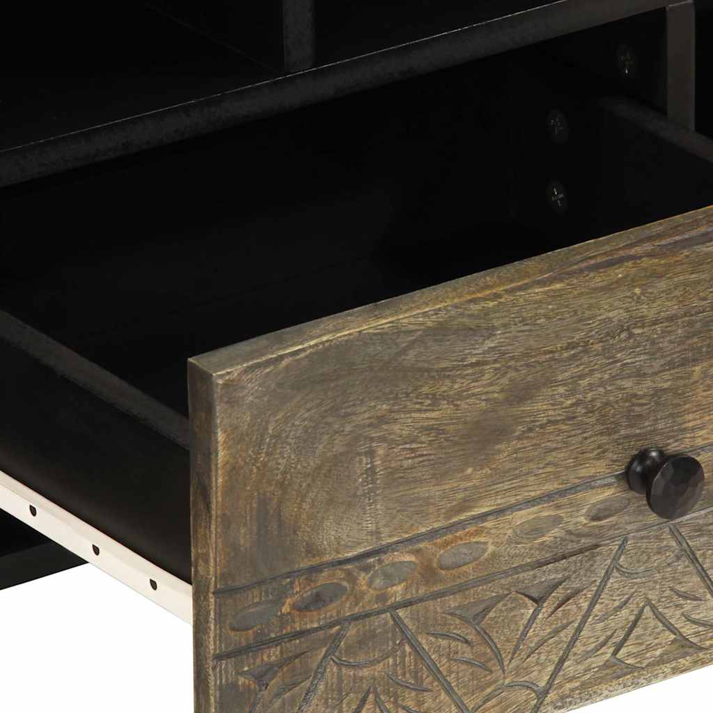 Tv Skříňka Černá 100 X 33 X 46 Cm Masivní Mangovníkové Dřevo Nerezová Ocel / Šedý