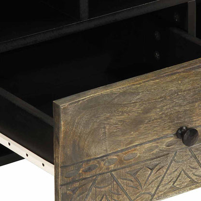 Tv Skříňka Černá 100 X 33 X 46 Cm Masivní Mangovníkové Dřevo Nerezová Ocel / Šedý