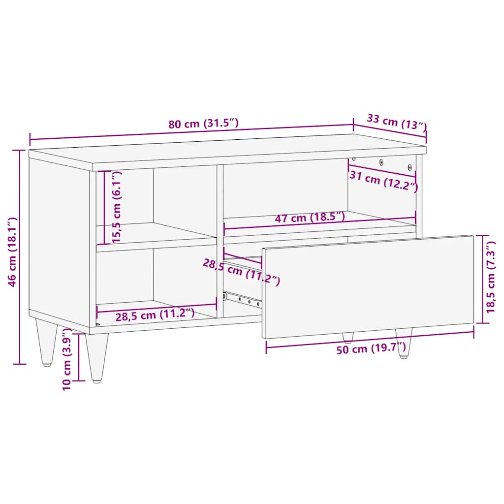 Tv Skříňka Černá 80 X 33 X 46 Cm Masivní Mangovníkové Dřevo
