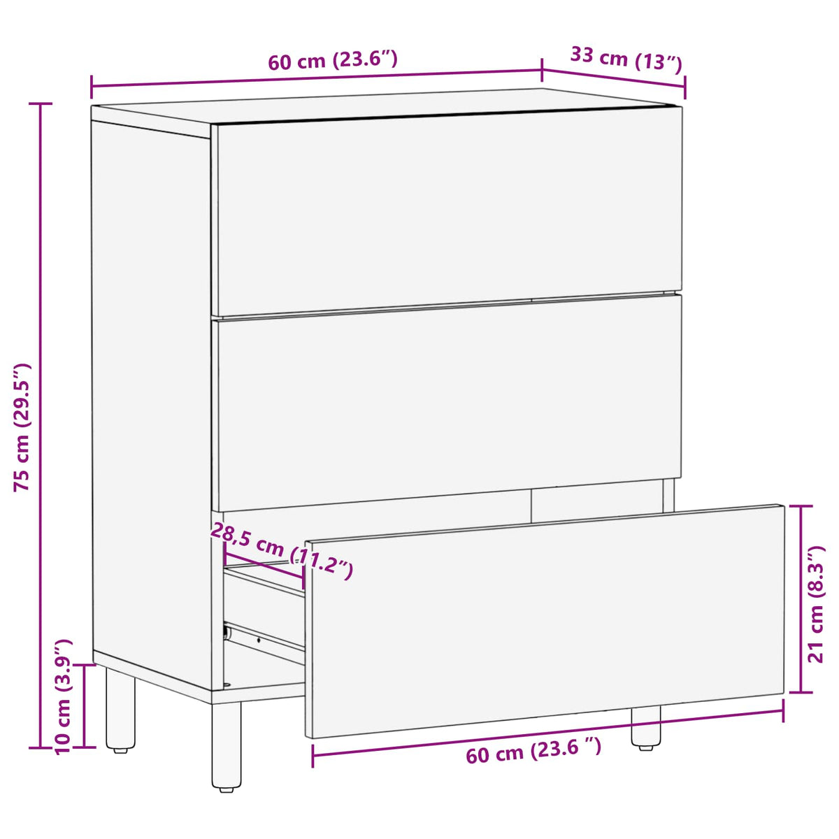Servírovací Skříň 60 X 33 X 75 Cm Masivní Mangové Dřevo