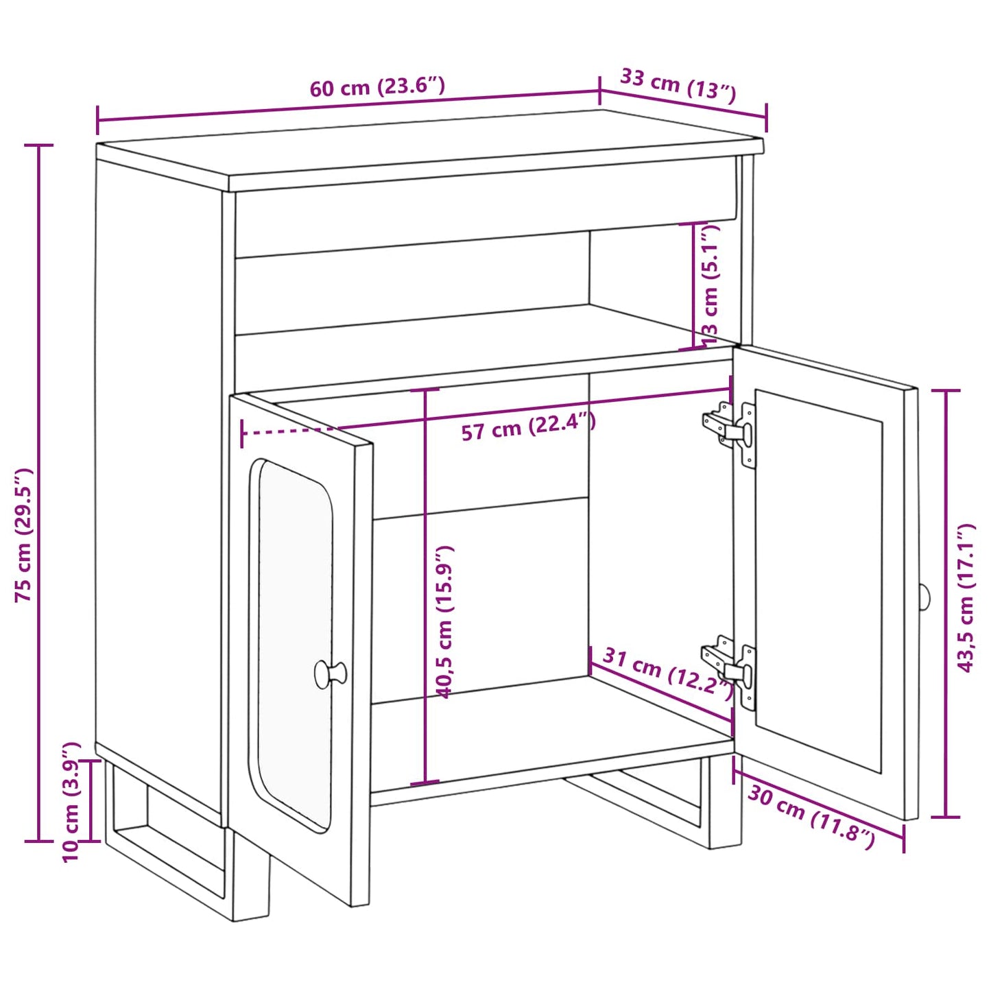 Servírovací Skříň Hnědá 60 X 33 X 75 Cm Masivní Mangové Dřevo