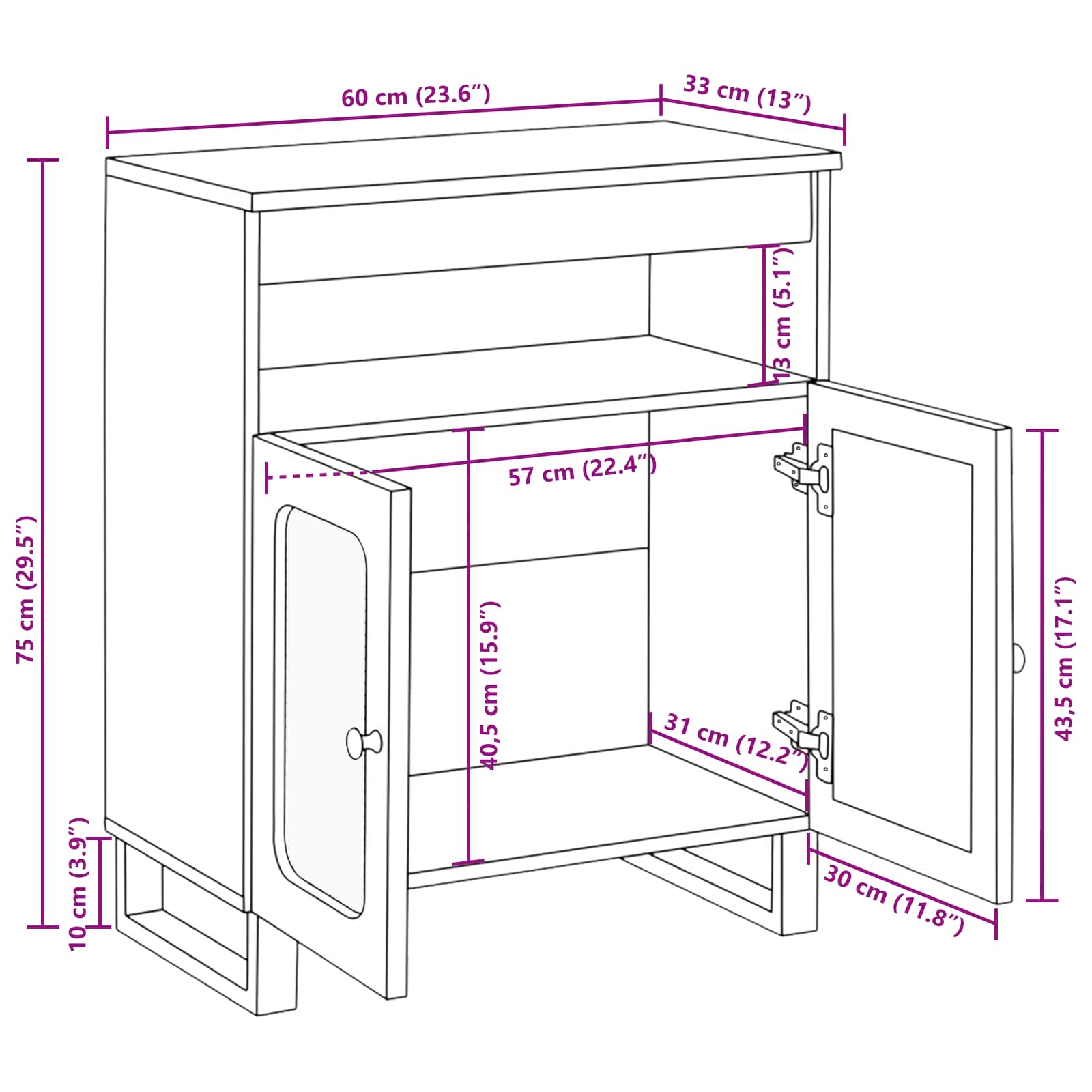 Servírovací Skříň Hnědá 60 X 33 X 75 Cm Masivní Mangové Dřevo