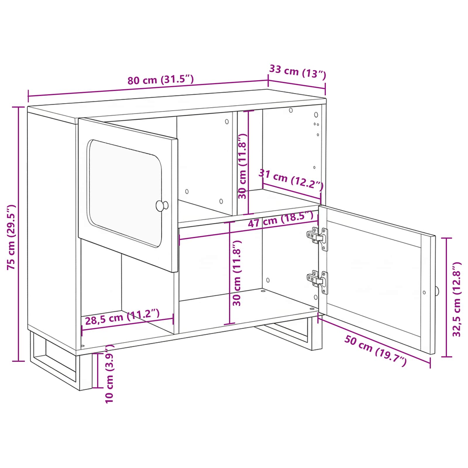 Servírovací Skříň Hnědá 80 X 33 X 75 Cm Masivní Mangové Dřevo