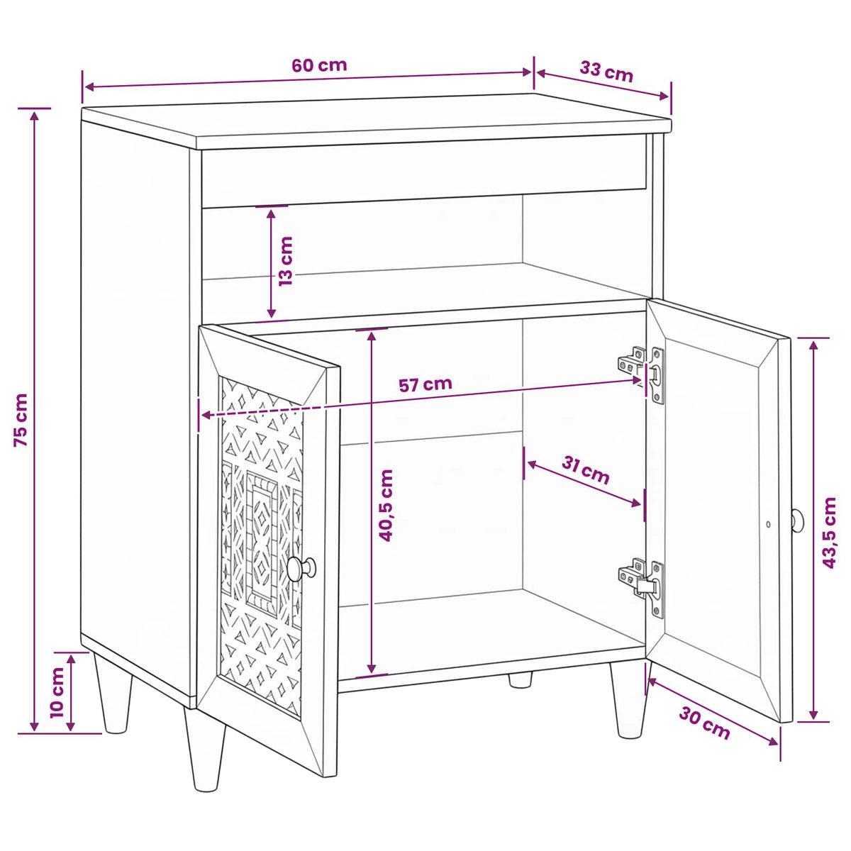 Servírovací Skříň 60 X 33 X 75 Cm Masivní Mangové Dřevo