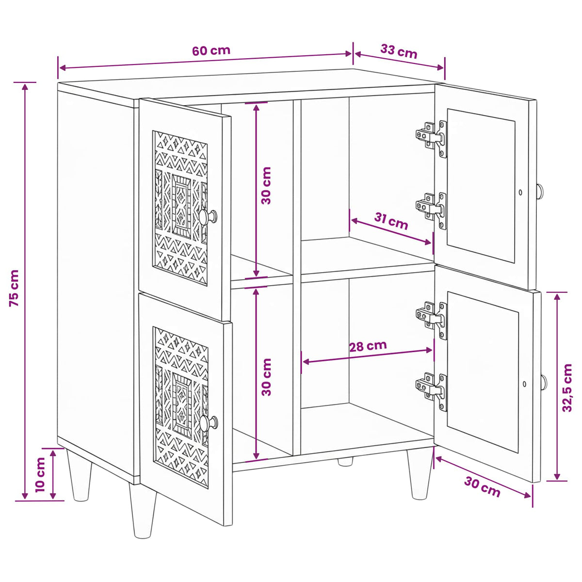 Servírovací Skříň 60 X 33 X 75 Cm Masivní Mangové Dřevo