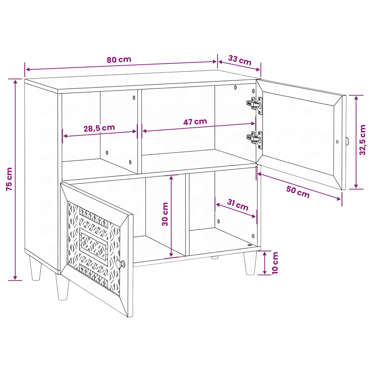 Servírovací Skříň 80 X 33 X 75 Cm Masivní Mangové Dřevo