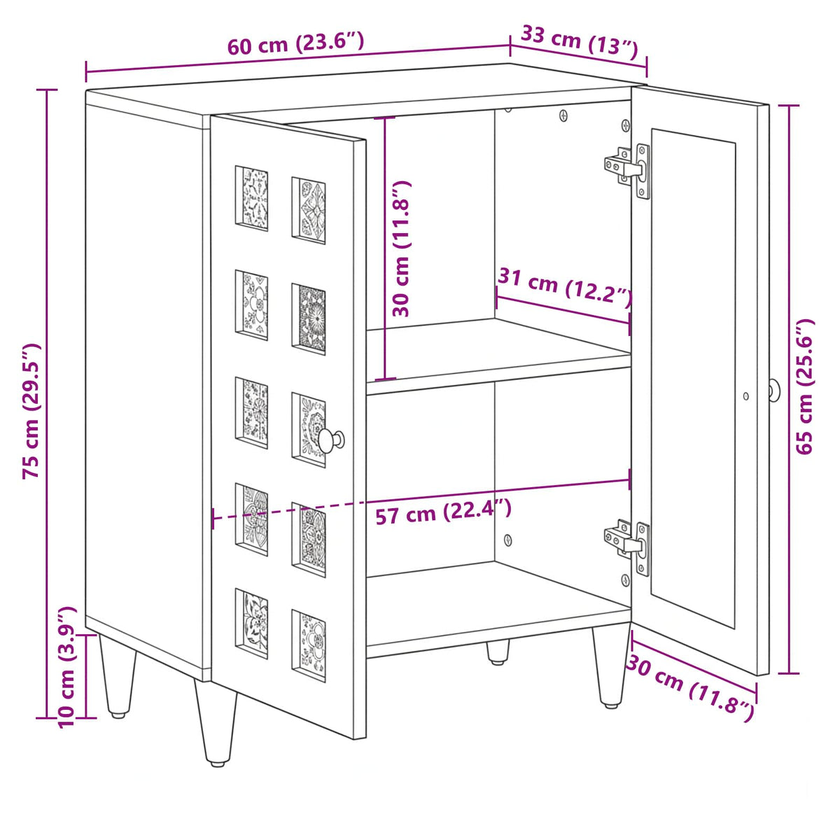 Servírovací Skříň 60 X 33 X 75 Cm Masivní Mangové Dřevo