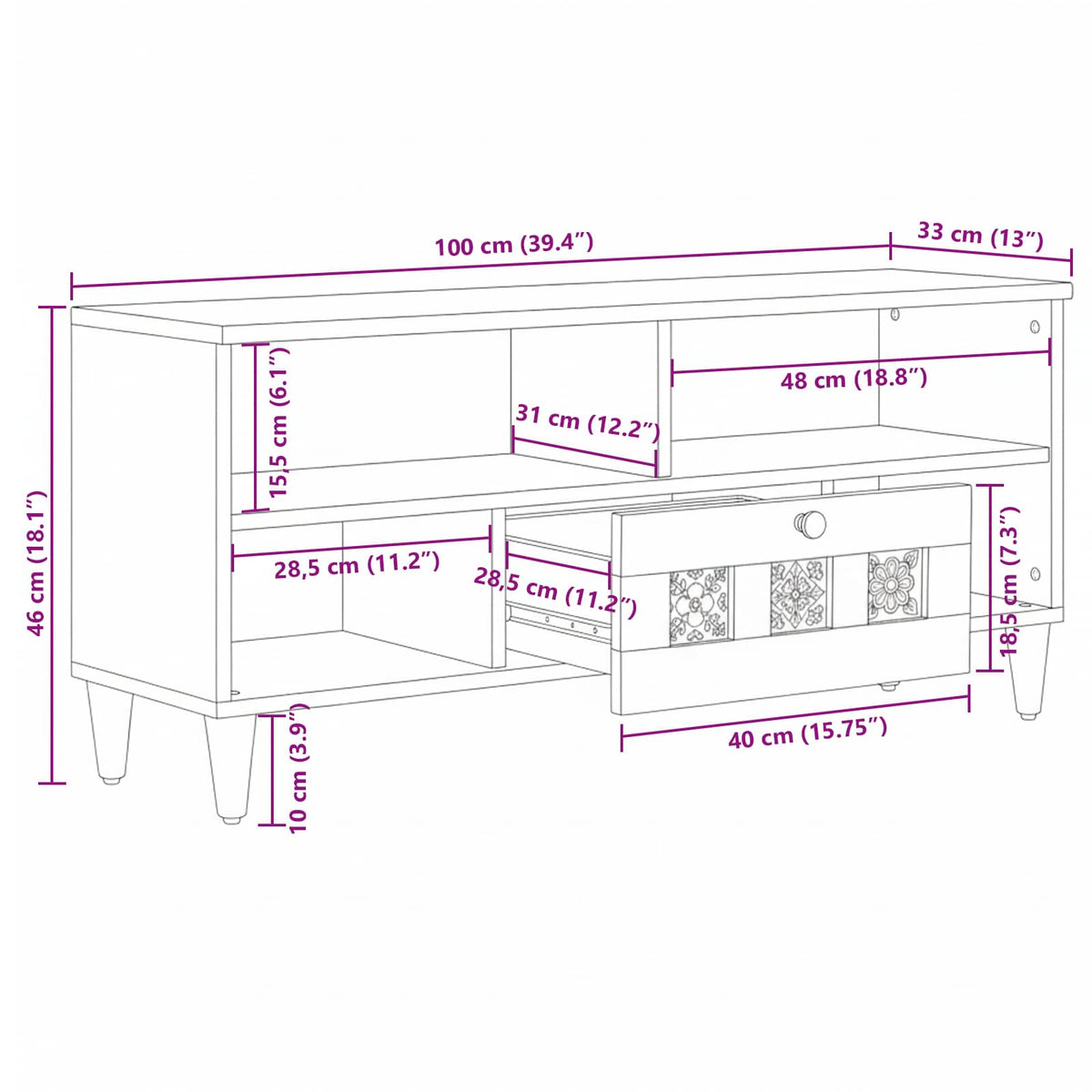 Televizní Skříň Se Zásuvkou 100 X 33 X 46 Cm