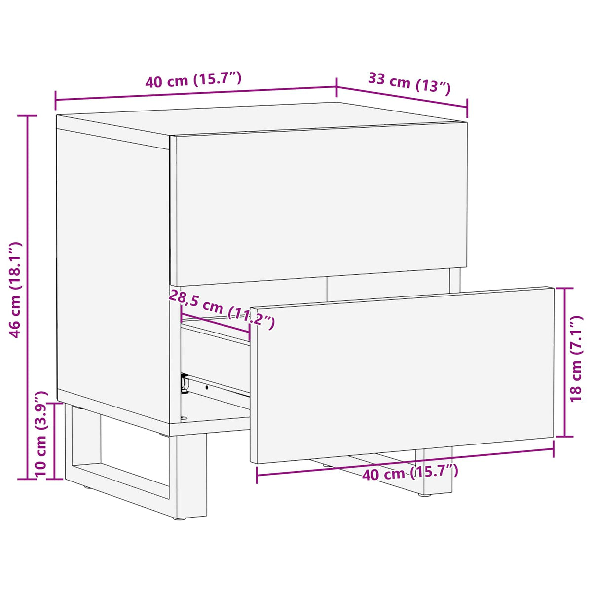 Noční Skříňka Hnědá 40 X 33 X 46 Cm Masivní Mangové Dřevo