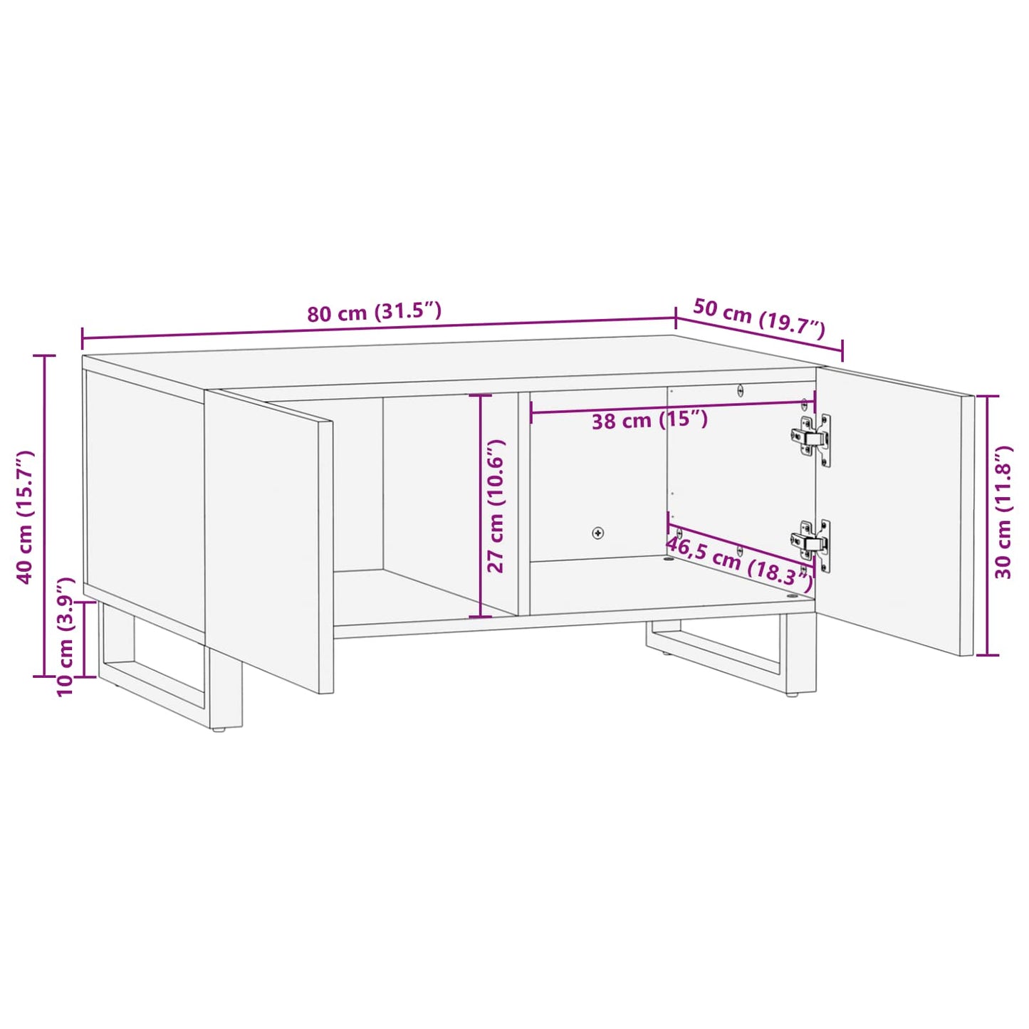 Konferenční Stolek Hnědá 80 X 50 X 40 Cm Masivní Mangové Dřevo