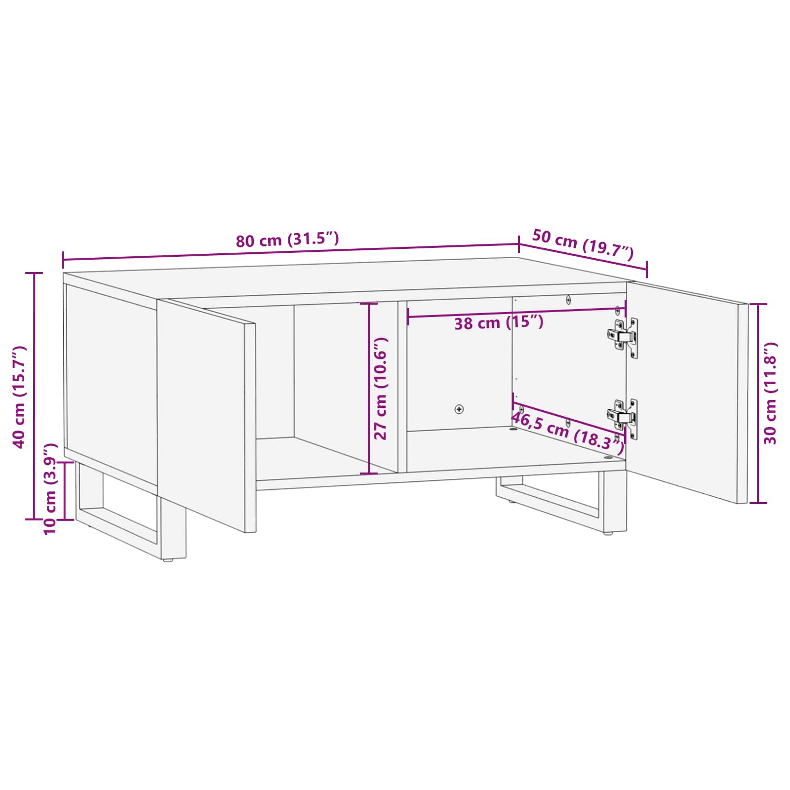 Konferenční Stolek Hnědá 80 X 50 X 40 Cm Masivní Mangové Dřevo