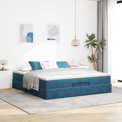 Osmanský Rám Postele S Matrací Tmavě Modrý 200X200Cm Samet