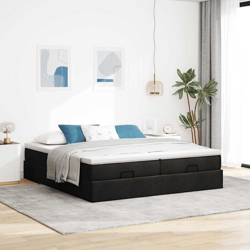 Osmanský Rám Postele S Matrací Černá 160X200Cm Textil