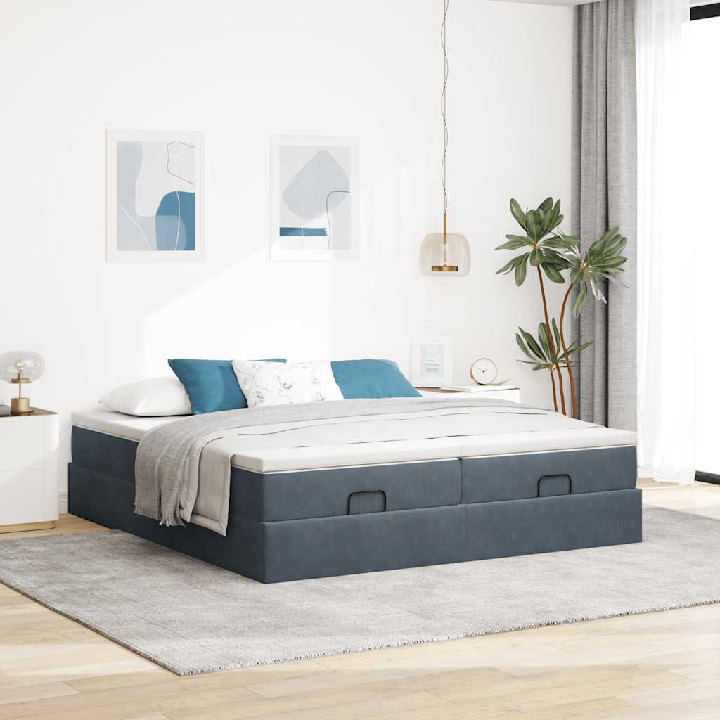 Osmanský Rám Postele S Matrací Tmavě Šedý 200X200Cm Samet