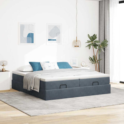 Osmanský Rám Postele S Matrací Tmavě Šedý 200X200Cm Samet