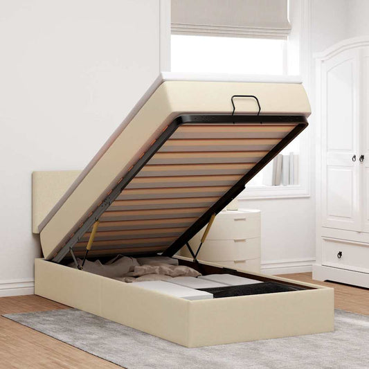 Osmanský Rám Postele S Matrací Krémově 80X200Cm Textil Krémová