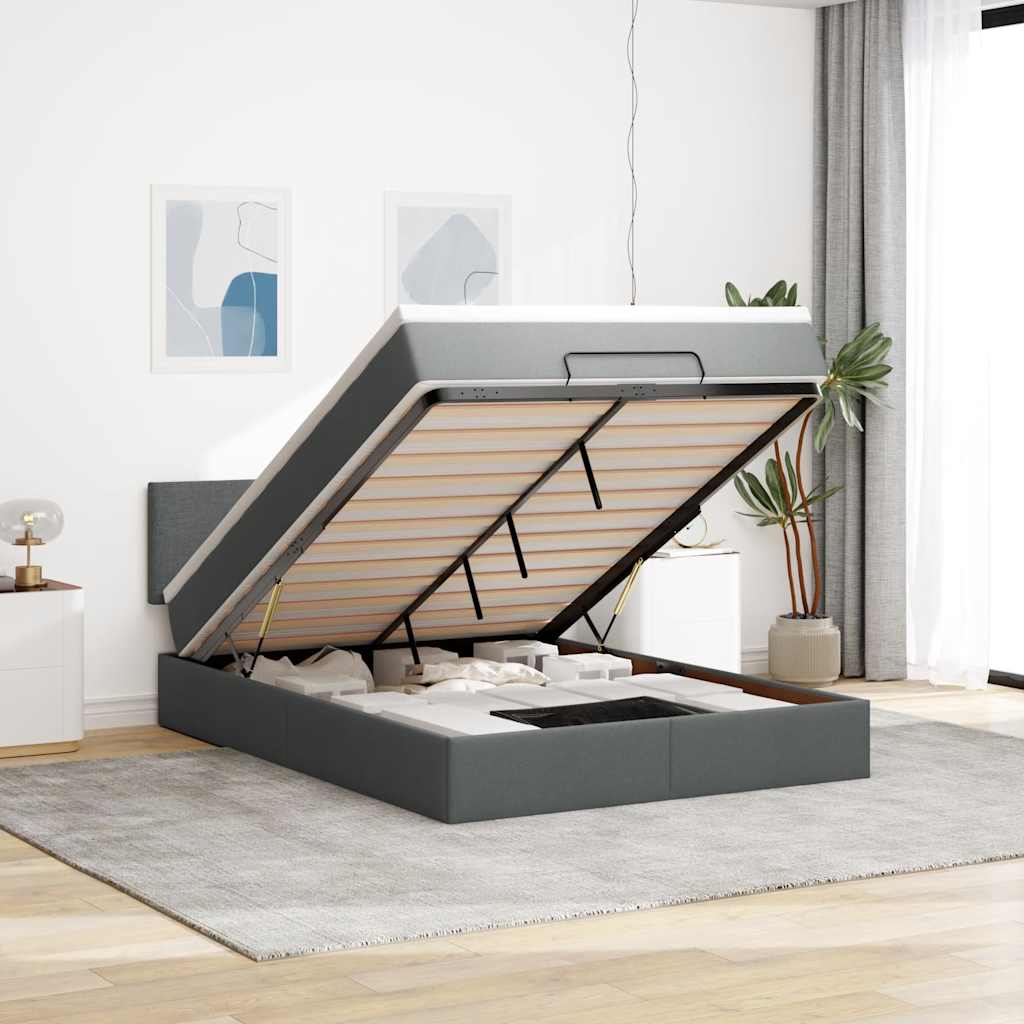 Osmanský Rám Postele S Matrací 180X200Cm Textil Tmavě Šedá