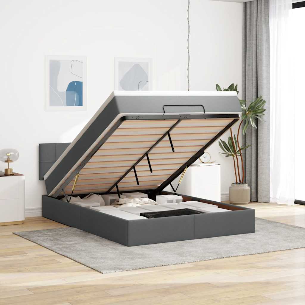 Osmanský Rám Postele S Matrací 180X200Cm Textil Tmavě Šedá