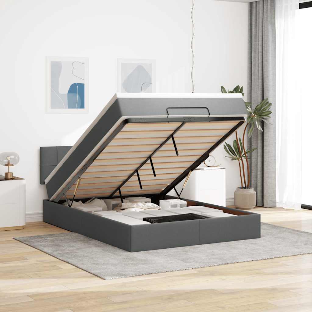 Osmanský Rám Postele S Matrací 180X200Cm Textil Tmavě Šedá