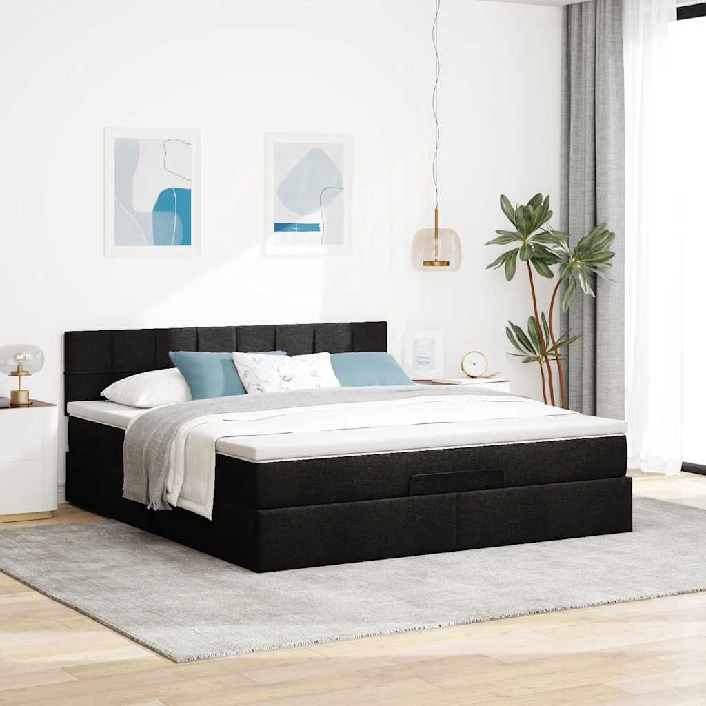 Osmanský Rám Postele S Matrací Černá 180X200Cm Textil Černá