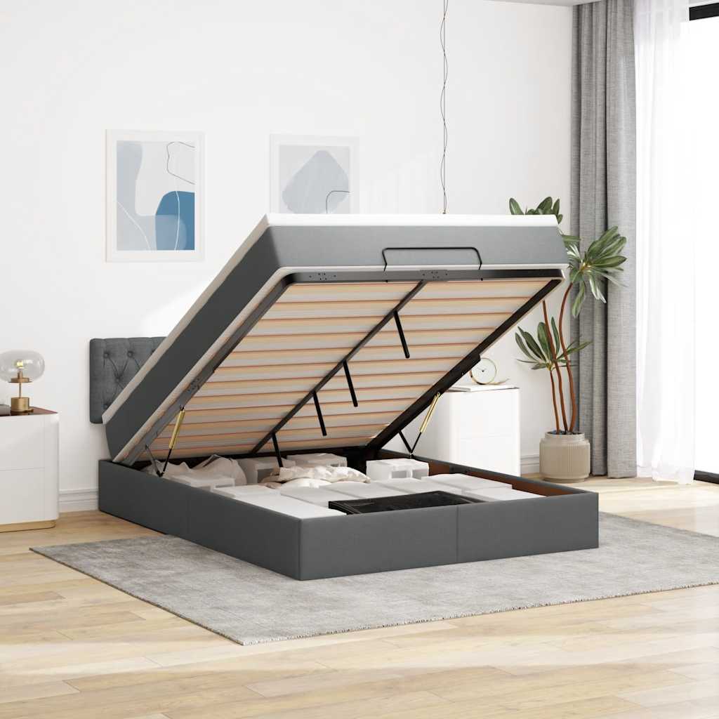 Osmanský Rám Postele S Matrací 180X200Cm Textil Tmavě Šedá