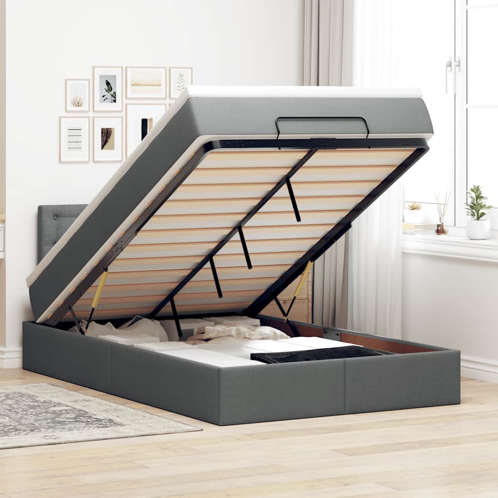 Osmanský Rám Postele S Matrací 180X200Cm Textil Tmavě Šedá