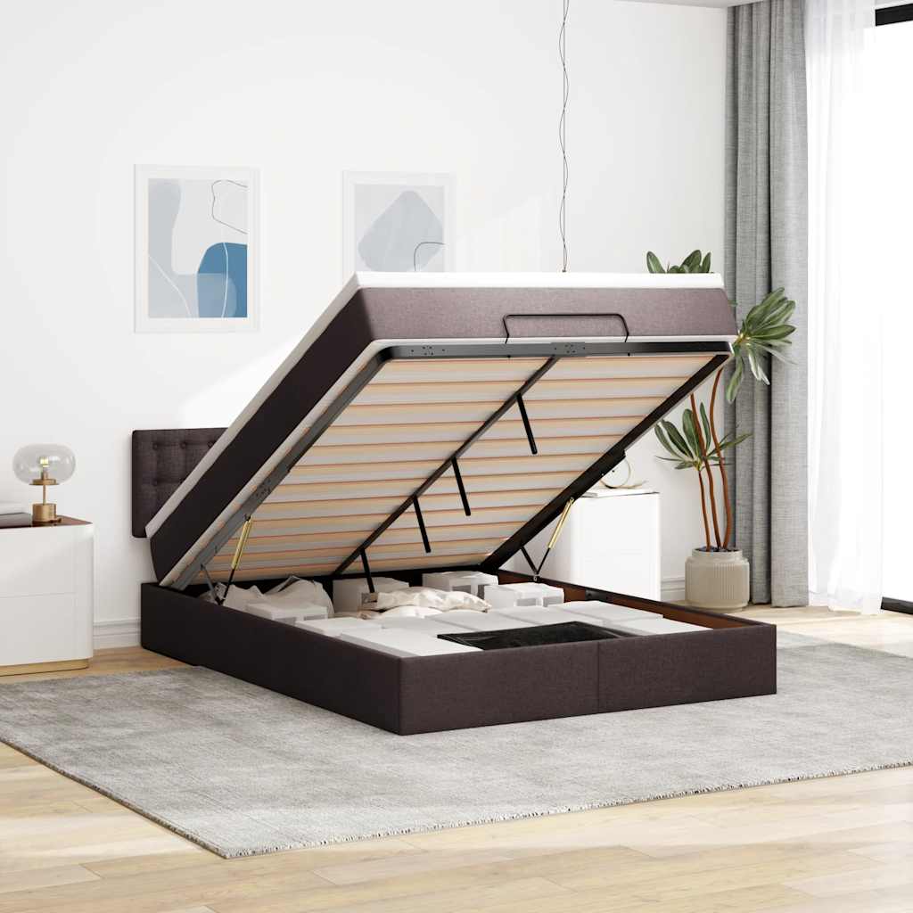 Osmanský Rám Postele S Matrací Tmavě Šedá 80X200Cm Textil Tmavě Hnědá